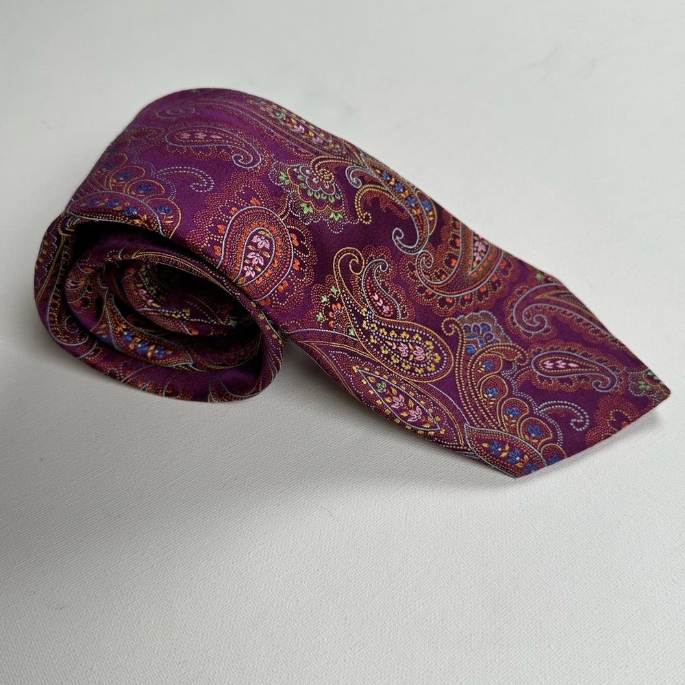 Robert Talbot Silk Tie - Paisley Magenta, Multicolours, GQ, Great Gift, XL 🎄